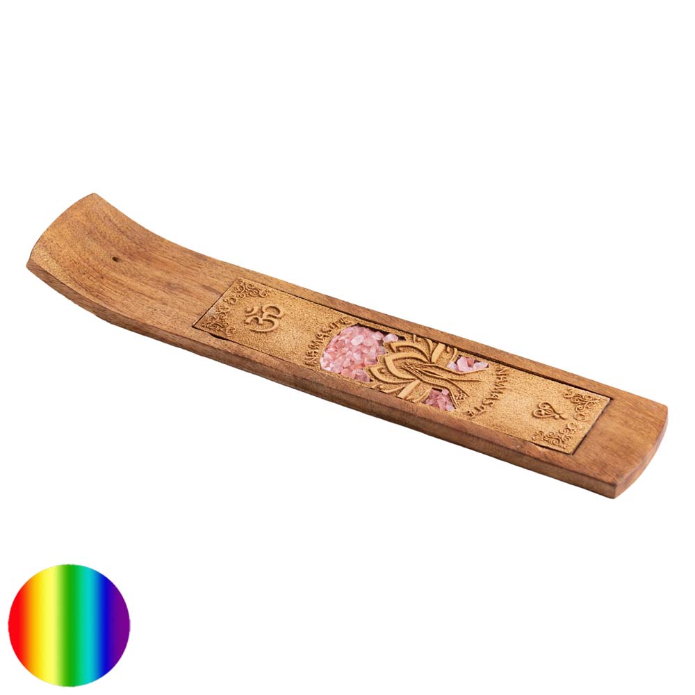 Räucherstäbchen Holzhalter - Namaste mit Rosenquarz