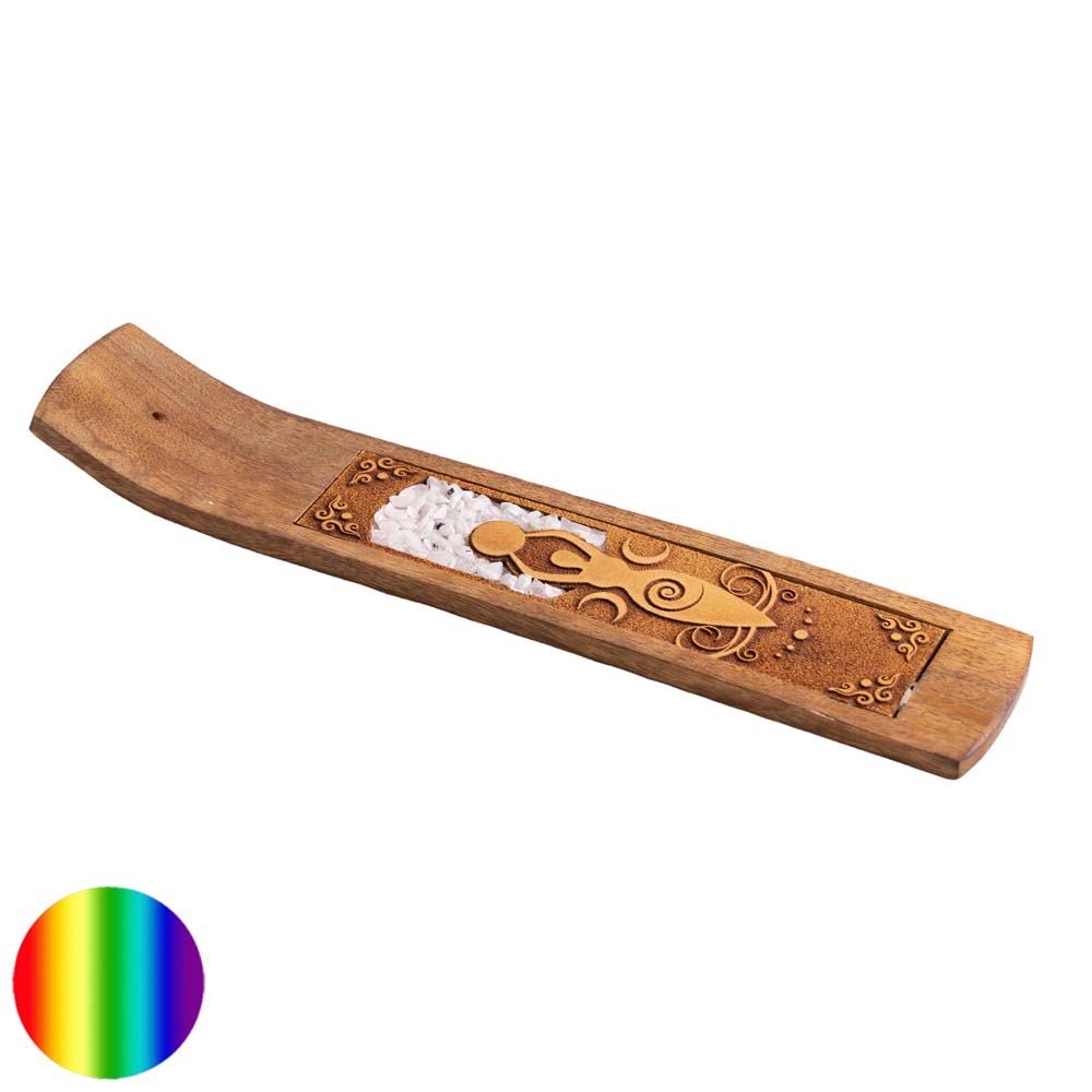 Räucherstäbchen Holzhalter - Mondgöttin mit Regenbogen-Mondstein