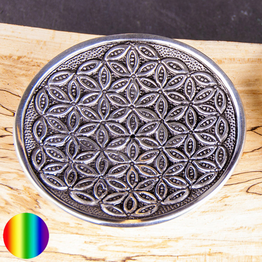 Stäbchenhalter Weissmetall Relief rund - Lebensblume