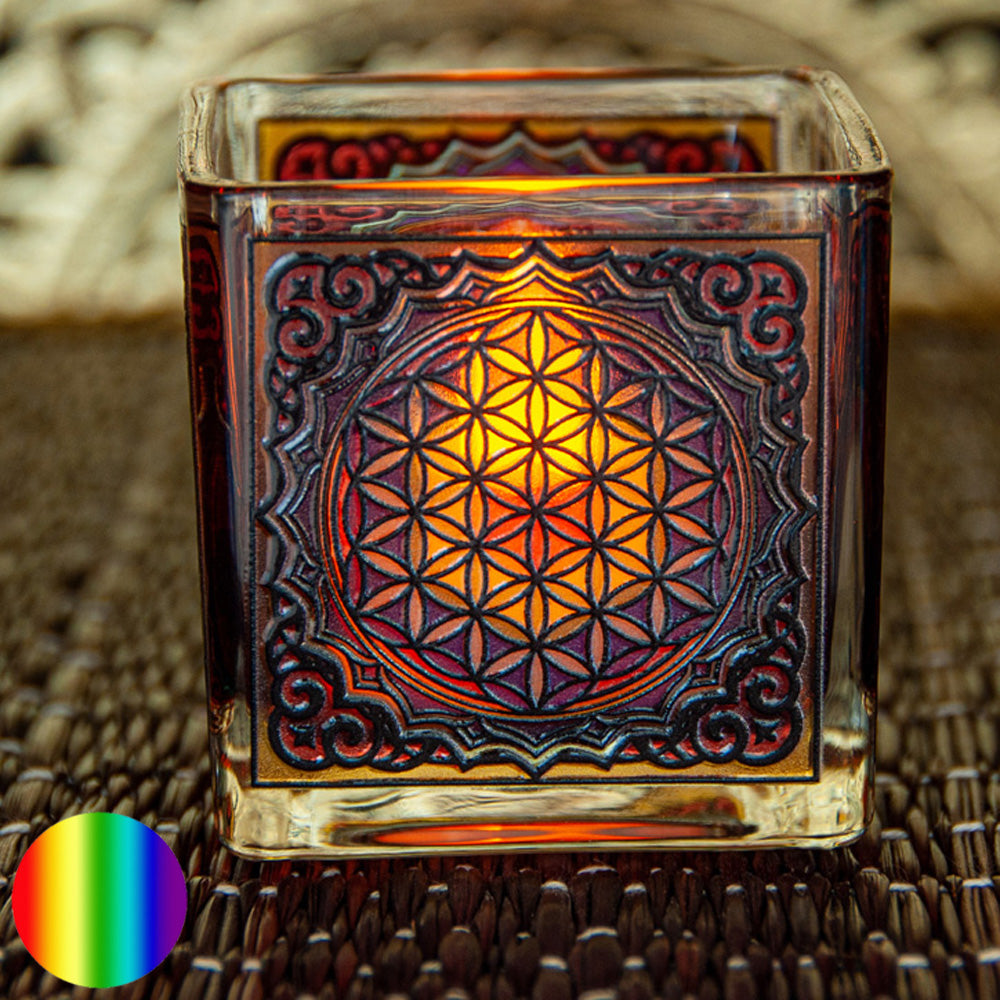 Teelichtglas Blume des Lebens