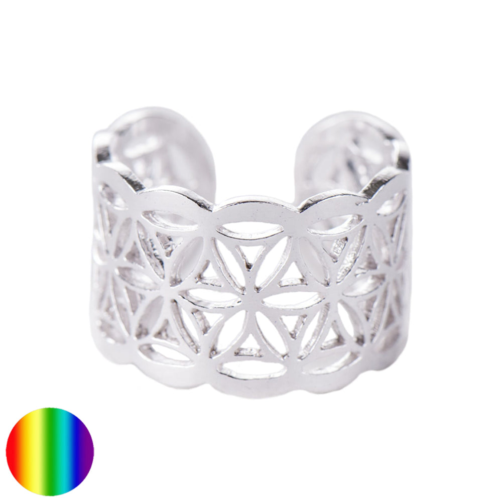 Blume des Lebens Ring Silber flach
