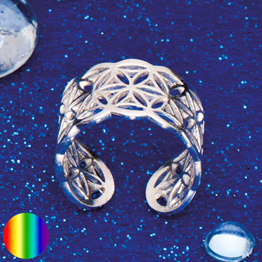 Blume des Lebens Ring Silber flach