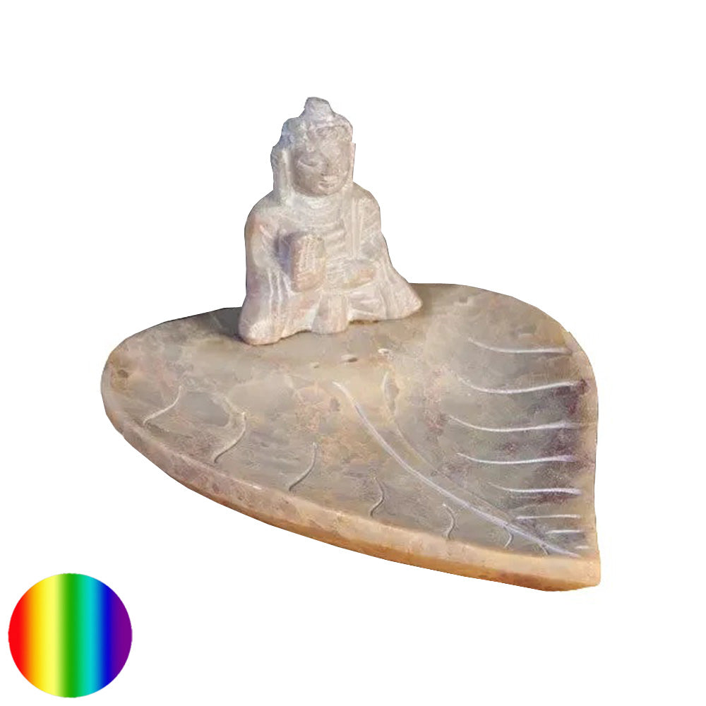 Buddha auf Blatt Specksteinräucherhalter
