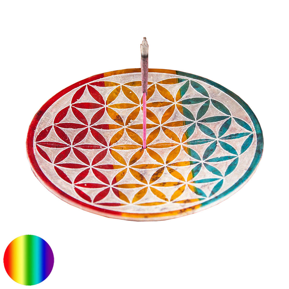 Speckstein Halter Blume des Lebens bunt