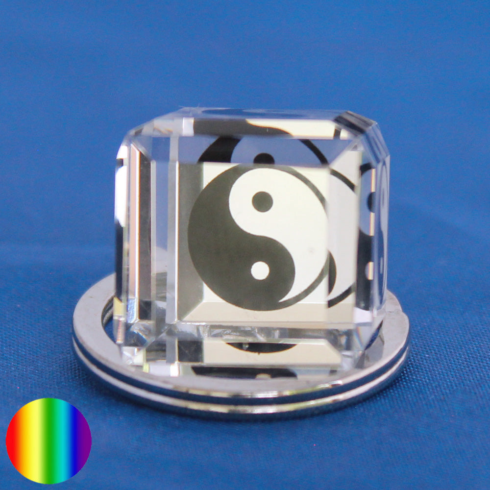 Schlüssel-Anhänger - Glaswürfel Ying-Yang