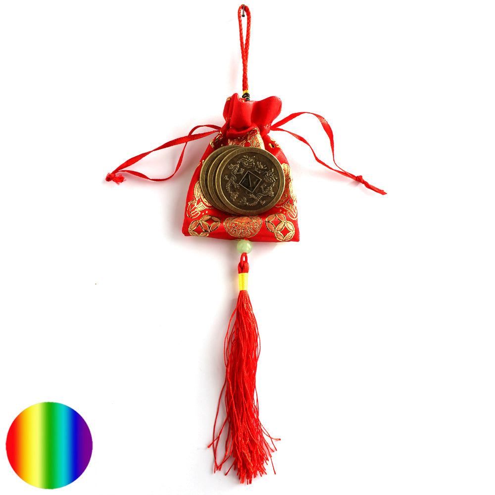 Chinesische Glücksmünzen - 3er Set 37mm | im Brokat-Beutel