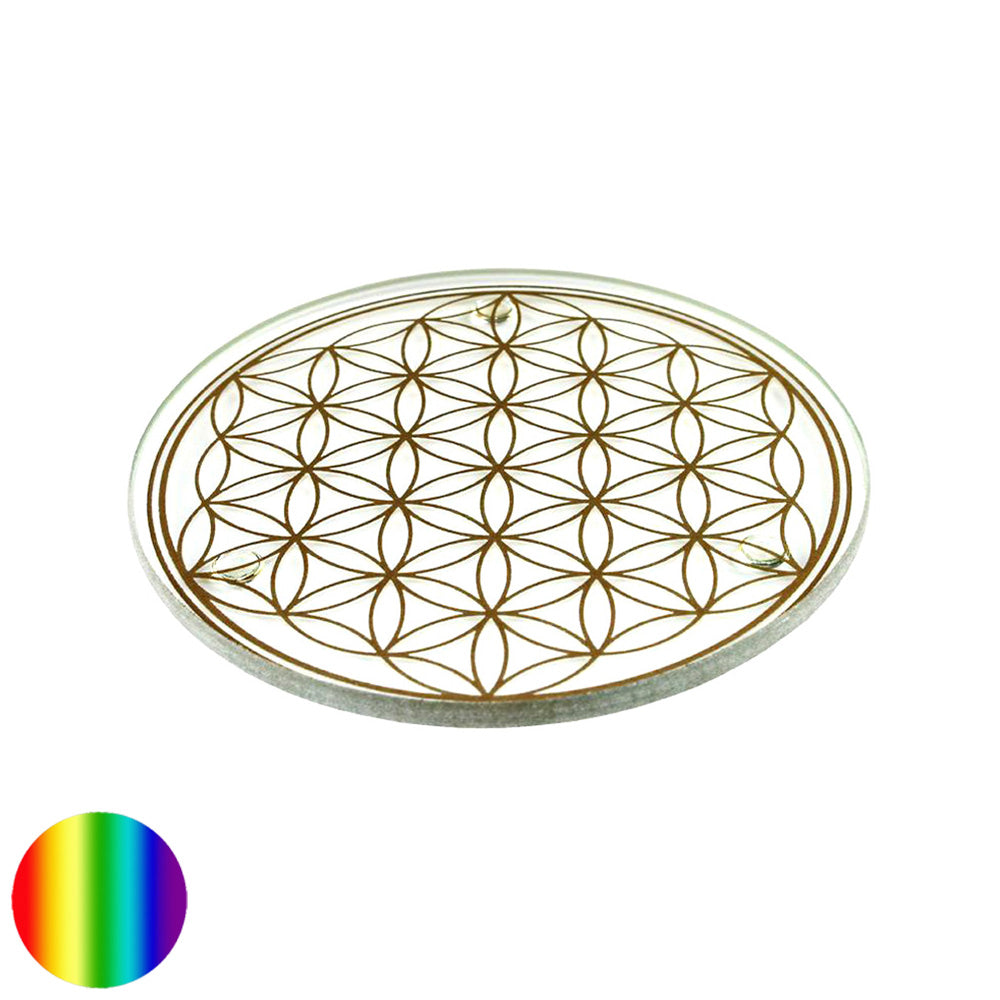 Glas-Untersetzer 8,9cm goldene Blume des Lebens