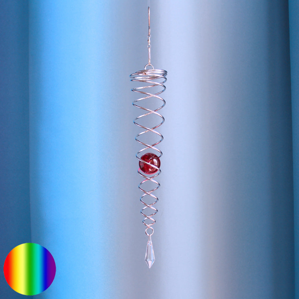 Windspiel Doppel-Spirale - Glaskugel rot | Metall verchromt