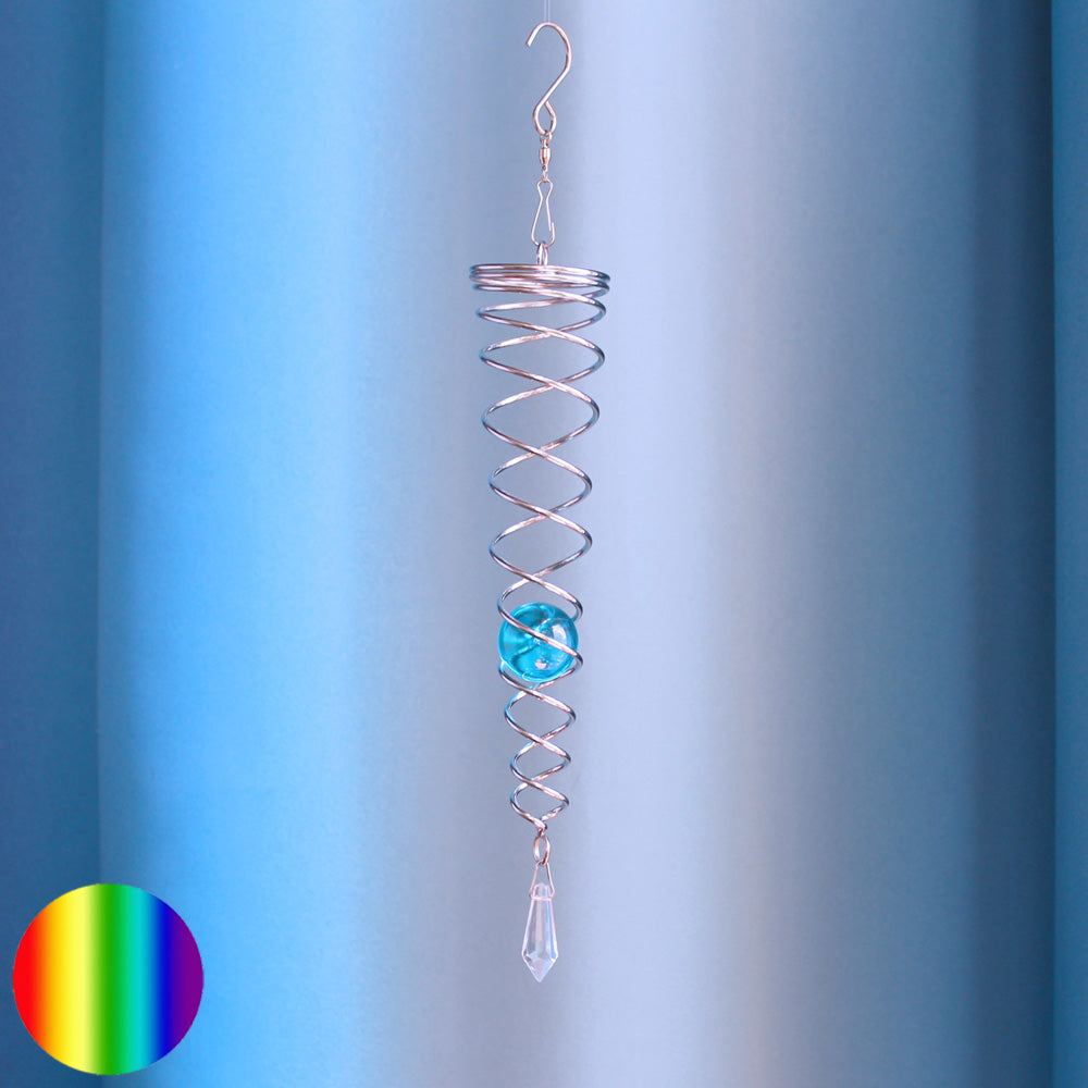 Windspiel Doppel-Spirale - Glaskugel türkis | Metall verchromt