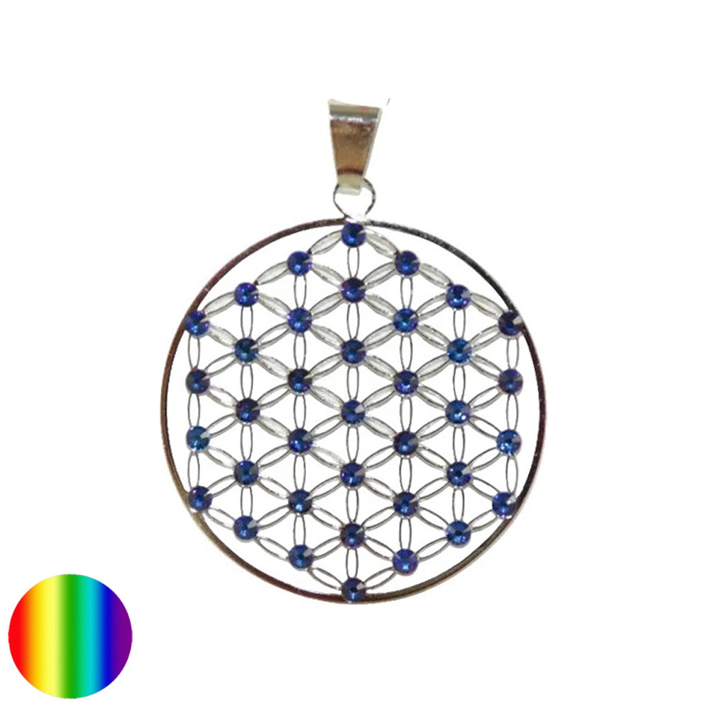 Edelstahl-Anhänger Meridian blue - Blume des Lebens