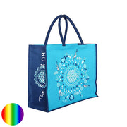 Jutetasche Blume des Lebens The Spirit of OM türkis-blau