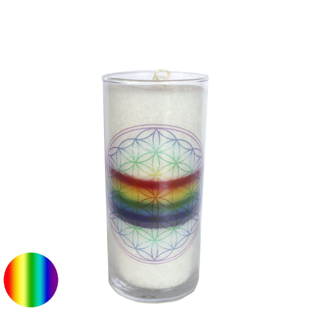 Kerze Blume des Lebens - transparent Regenbogen