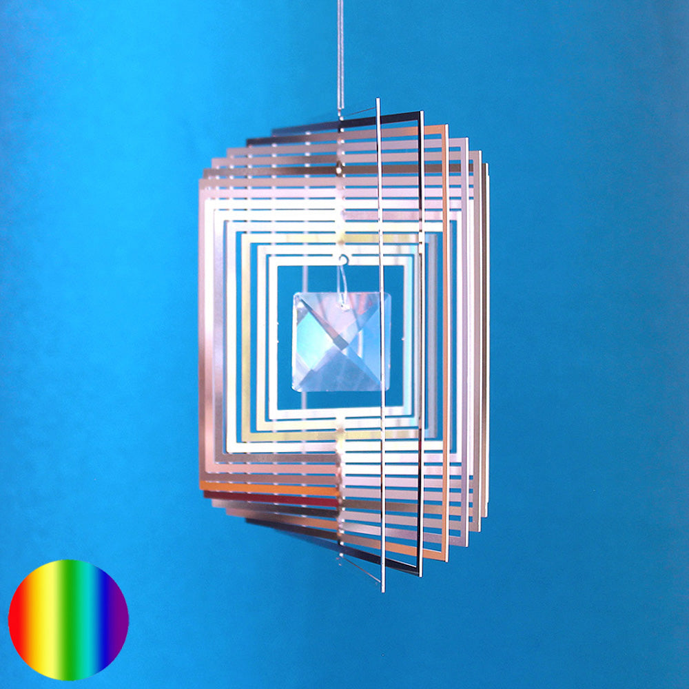 Windspiel Edelstahl - Spirale Quadrat Glaskristall