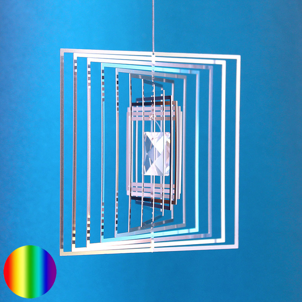 Windspiel Edelstahl - Spirale Quadrat Glaskristall