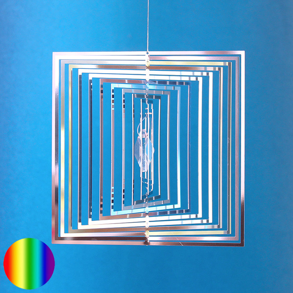 Windspiel Edelstahl - Spirale Quadrat Glaskristall