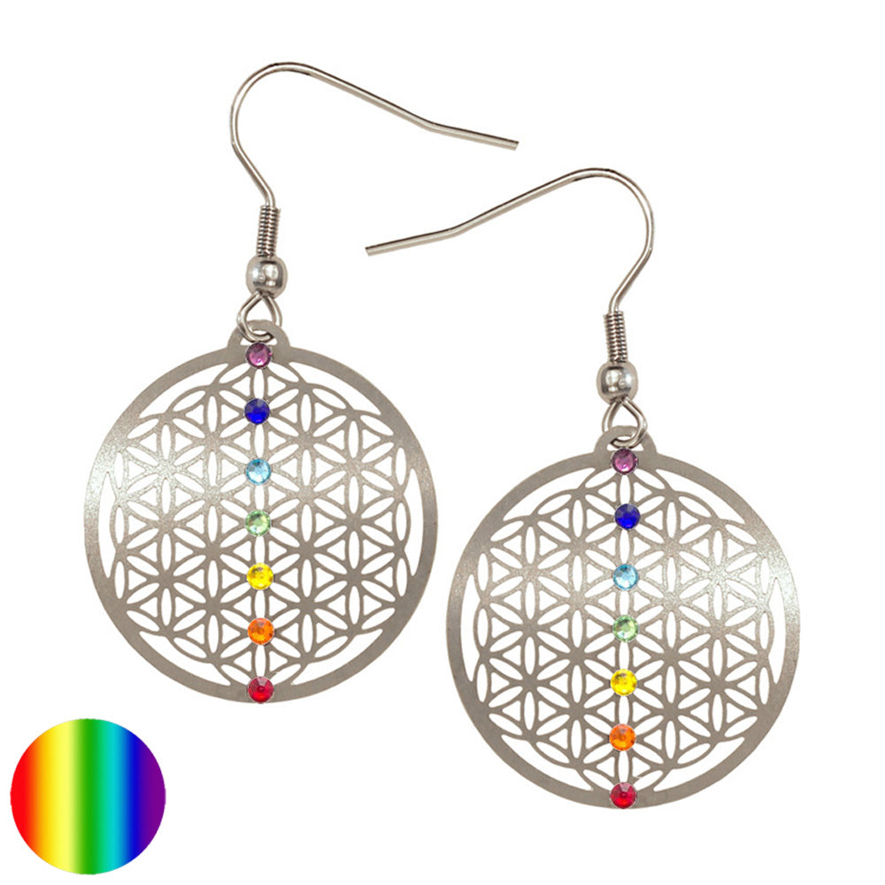 Edelstahl Ohrhänger 25mm Lebensblume Swarovski Chakra