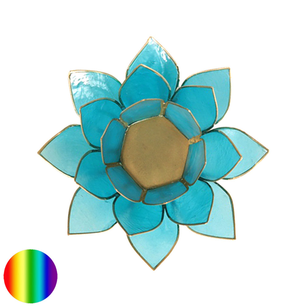 Teelichthalter Chakra Lotus - gold-hellblau