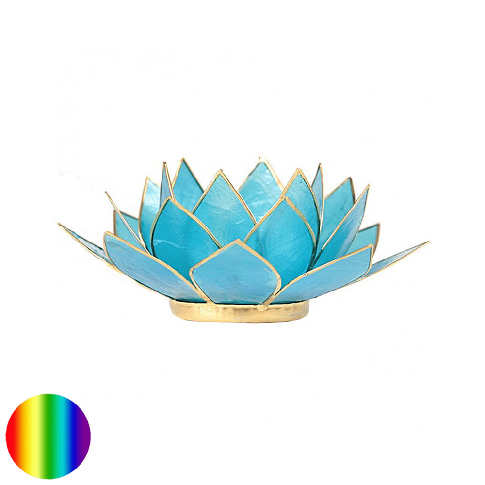Teelichthalter Chakra Lotus - gold-hellblau