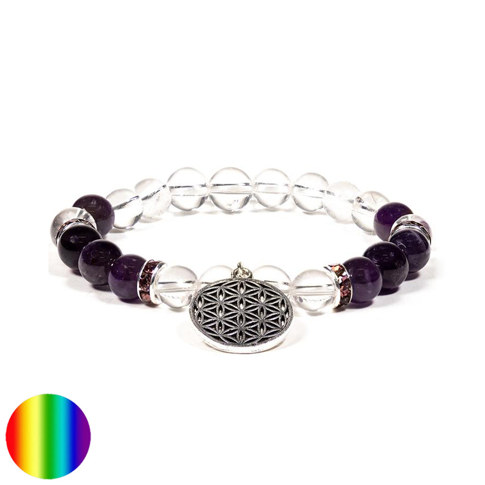 Armband Bergkristall Amethyst mit Lebensblume
