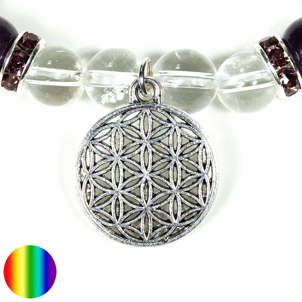 Armband Bergkristall Amethyst mit Lebensblume