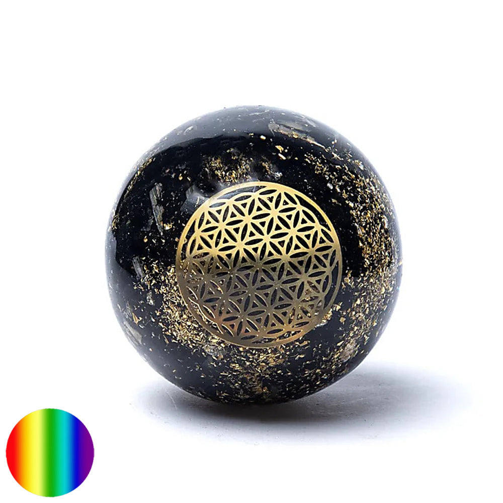 Orgon-Kugel - Schwarzer Turmalin - Blume des Lebens 60mm