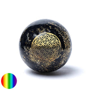 Orgon-Kugel - Schwarzer Turmalin - Blume des Lebens 60mm