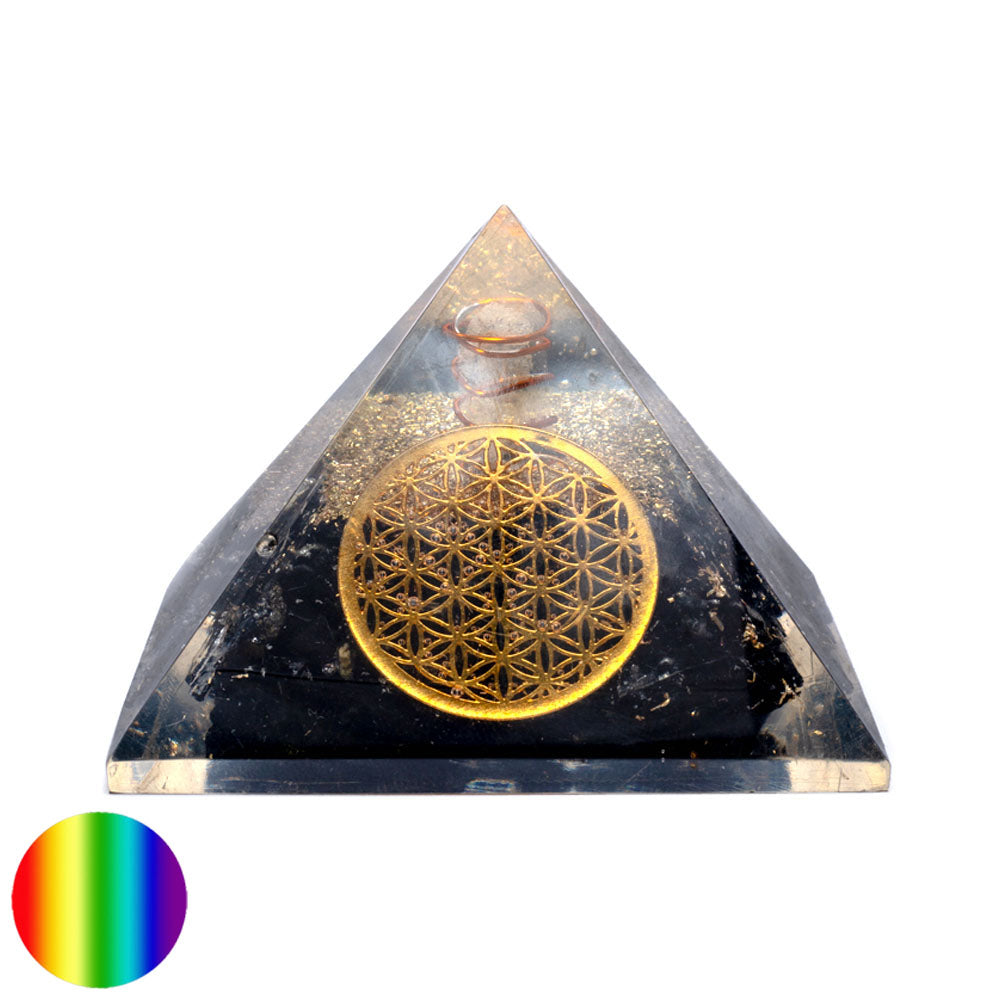 Orgon-Pyramide - Schwarzer Turmalin - Blume des Lebens 70mm