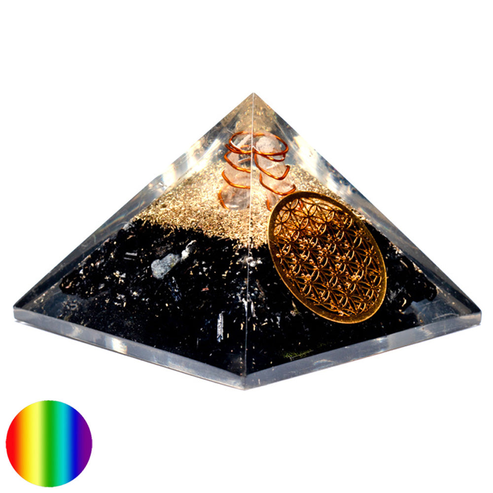 Orgon-Pyramide - Schwarzer Turmalin - Blume des Lebens 70mm