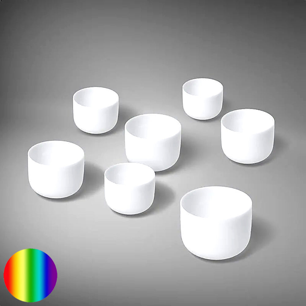 Kristall-Klangschalen weiss Chakra Set inkl. Taschen