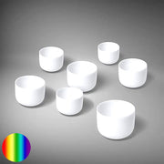 Kristall-Klangschalen weiss Chakra Set inkl. Taschen
