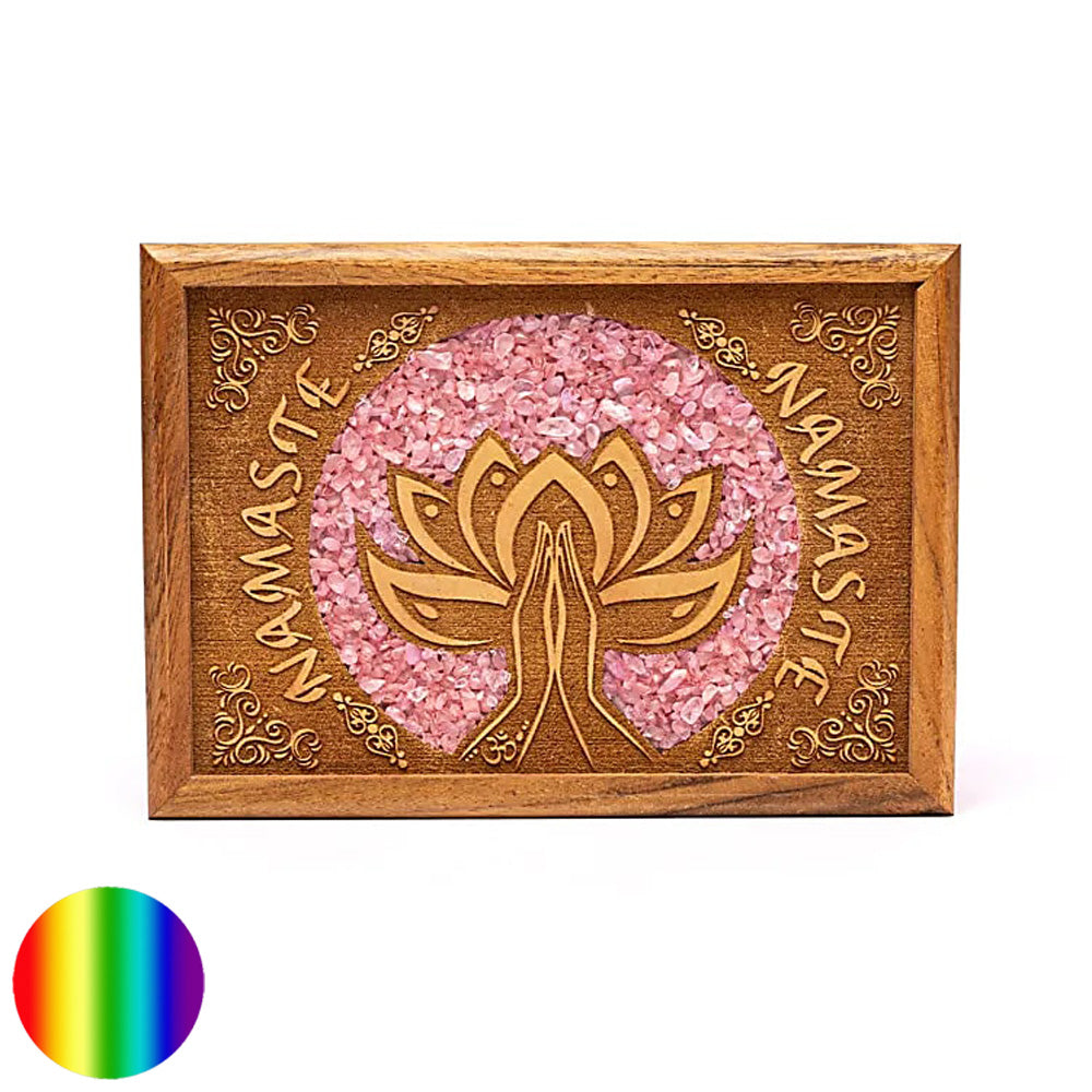 Holzschatulle - Lotus Namaste mit Rosenquarz