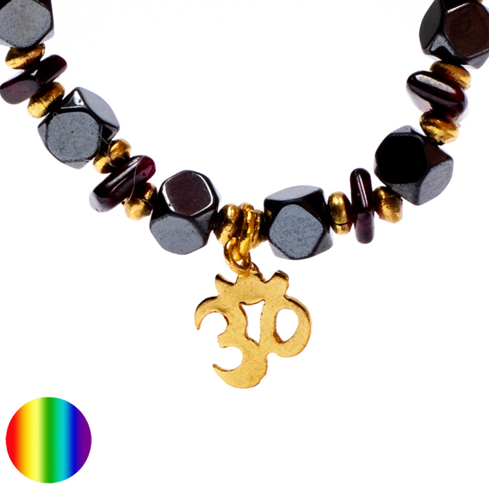 Armband Hämatit - Granat mit Om - klein