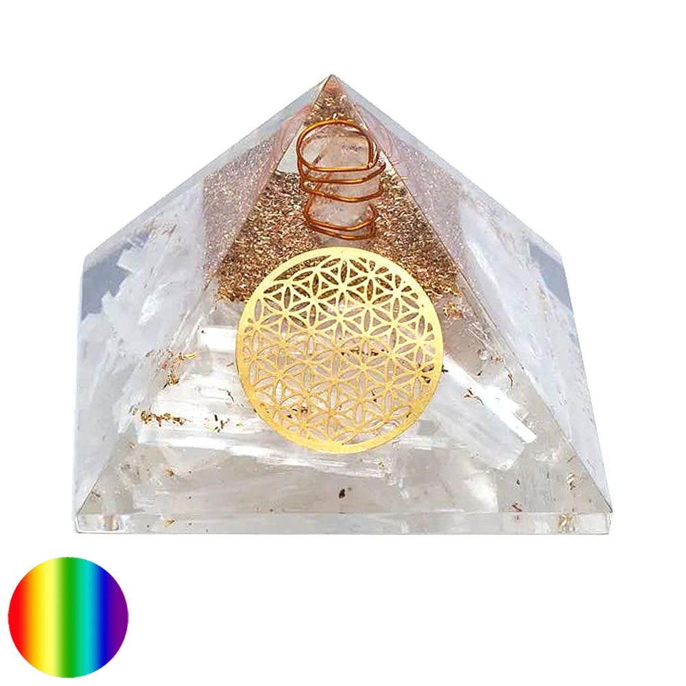 Orgon-Pyramide - Selenit - Blume des Lebens 70mm