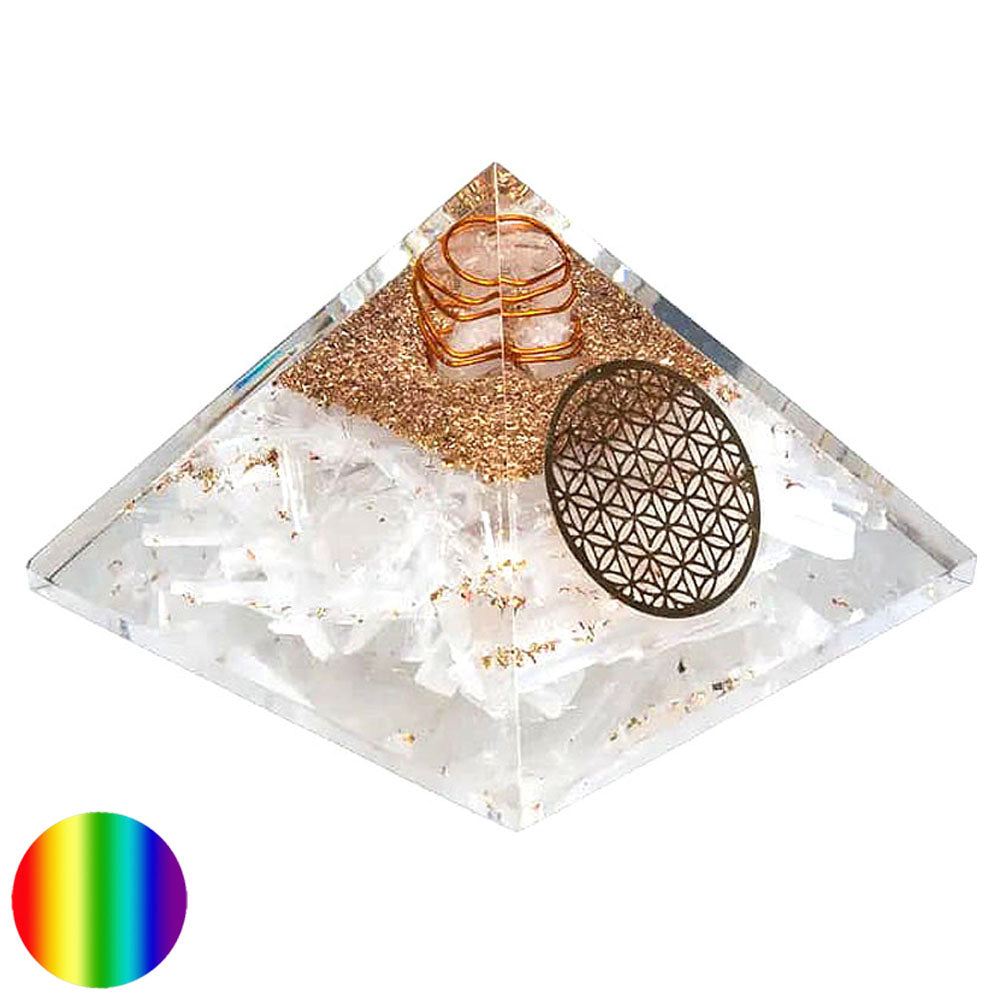 Orgon-Pyramide - Selenit - Blume des Lebens 70mm