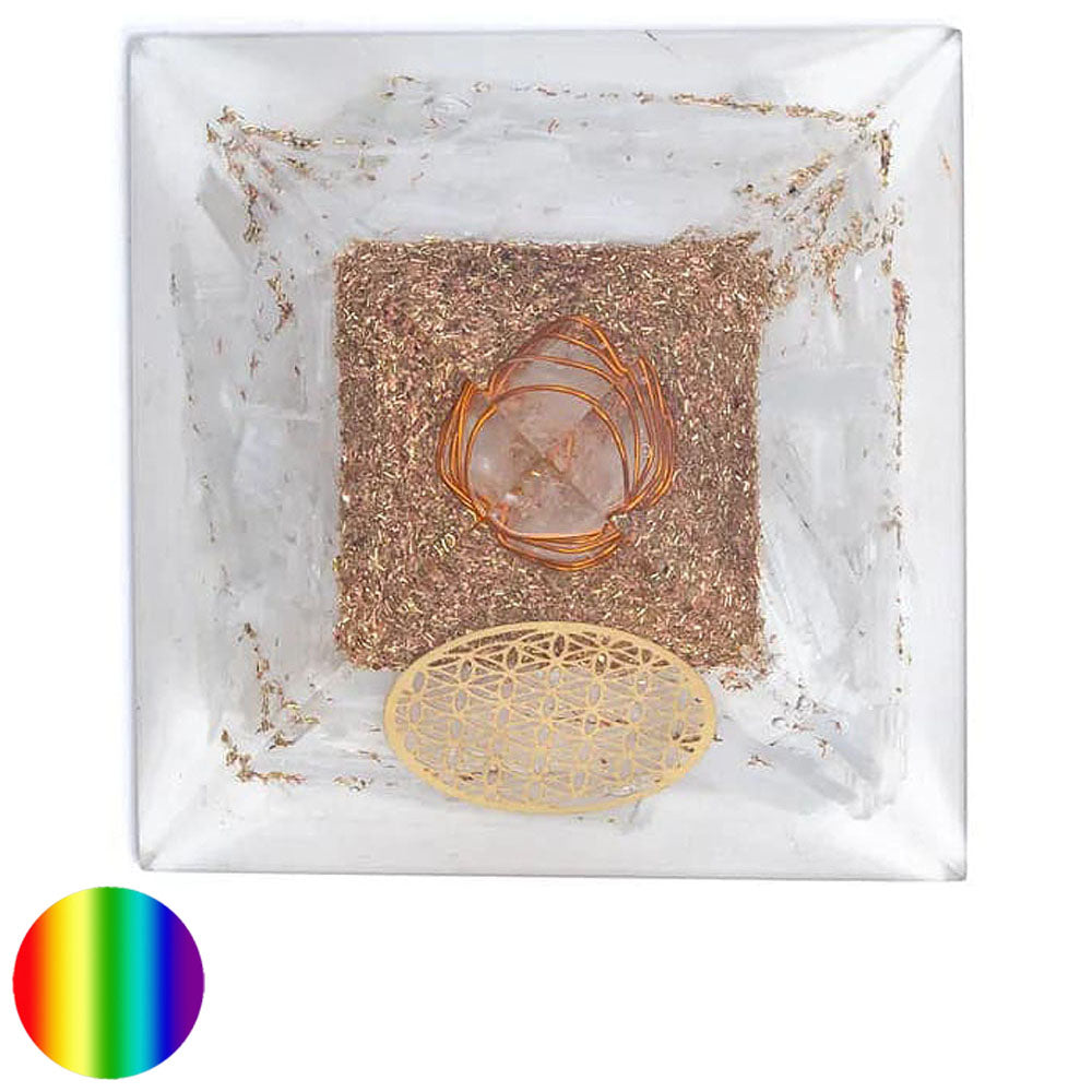 Orgon-Pyramide - Selenit - Blume des Lebens 70mm