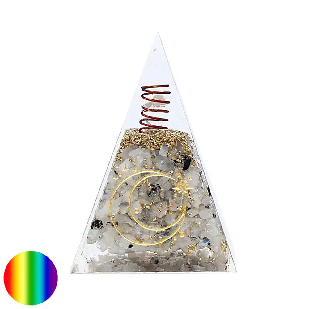 Orgonit-Pyramide Nubisch - Mondstein - Mondsymbol Spirale 60mm