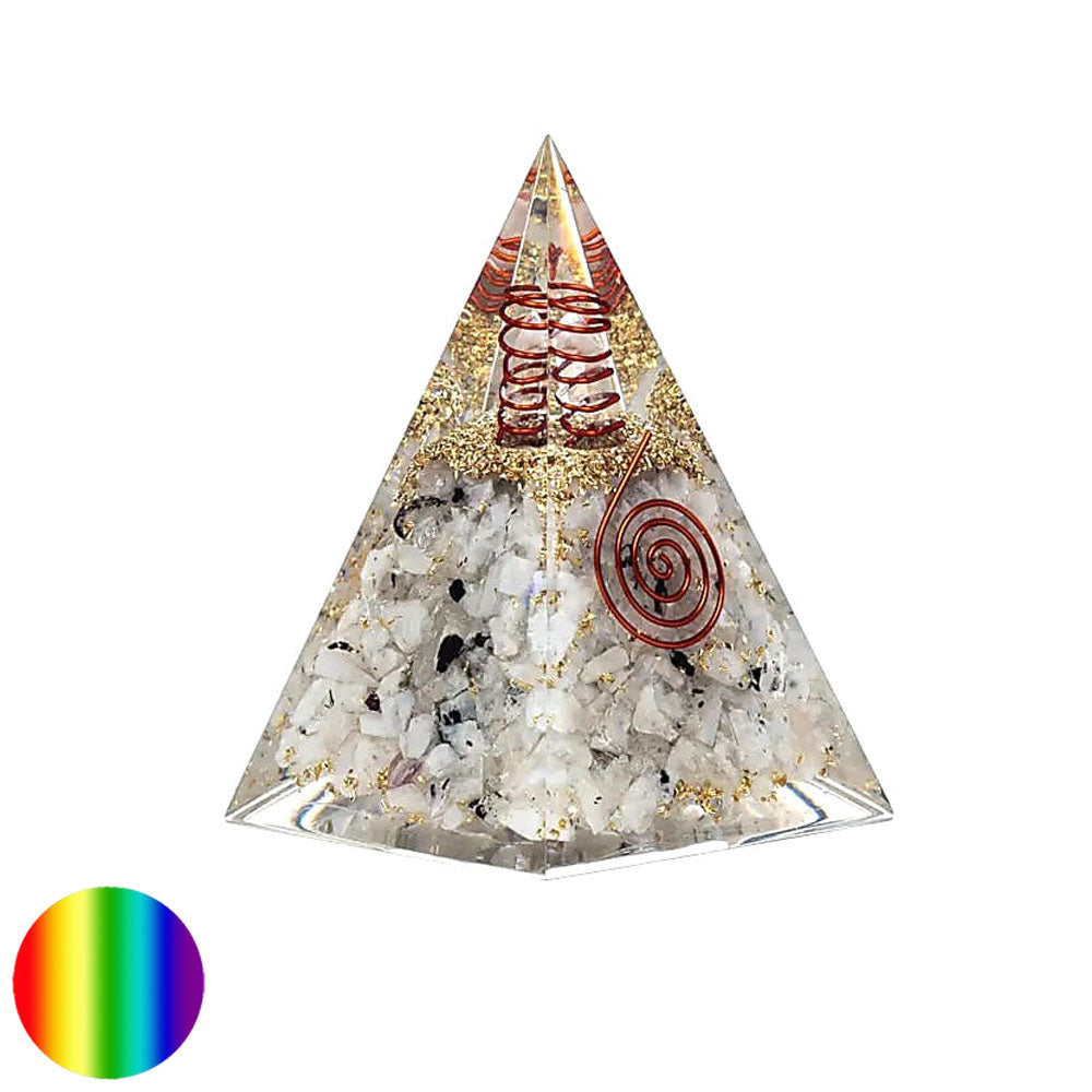 Orgonit-Pyramide Nubisch - Mondstein - Mondsymbol Spirale 60mm