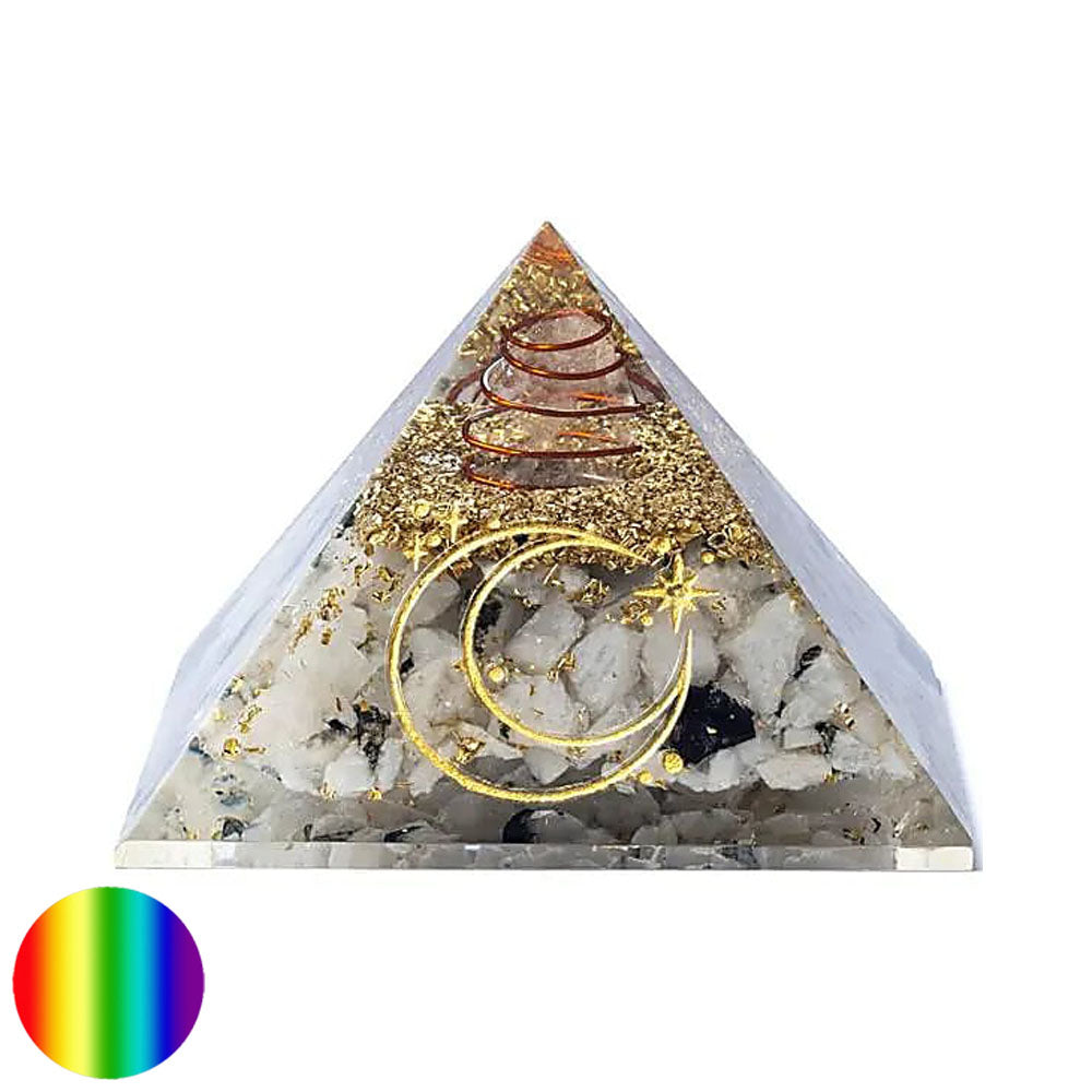 Orgonit-Pyramide - Mondstein - Mondsymbol Spirale 70mm