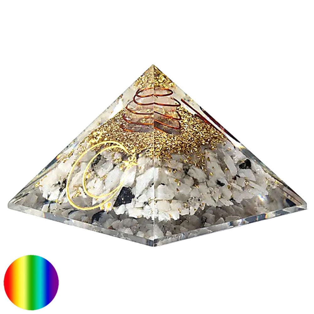 Orgonit-Pyramide - Mondstein - Mondsymbol Spirale 70mm