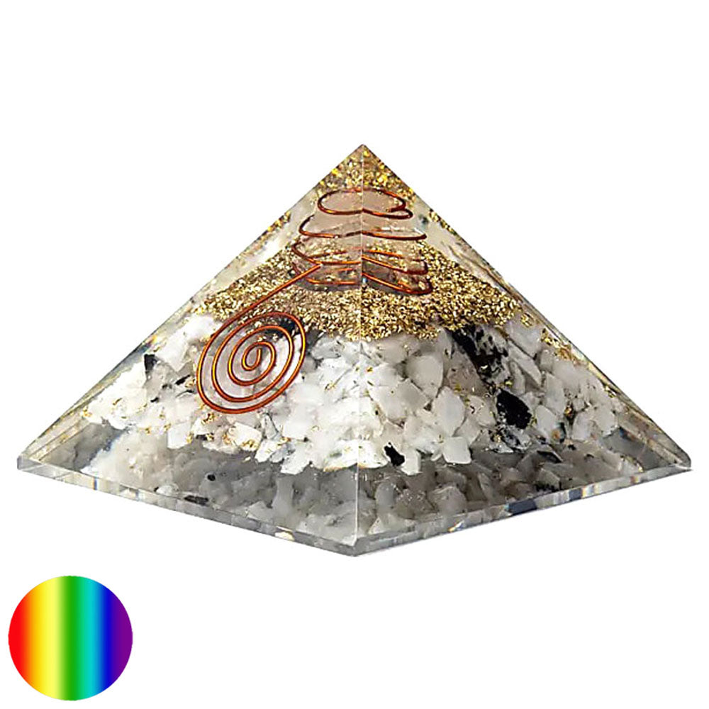 Orgonit-Pyramide - Mondstein - Mondsymbol Spirale 70mm