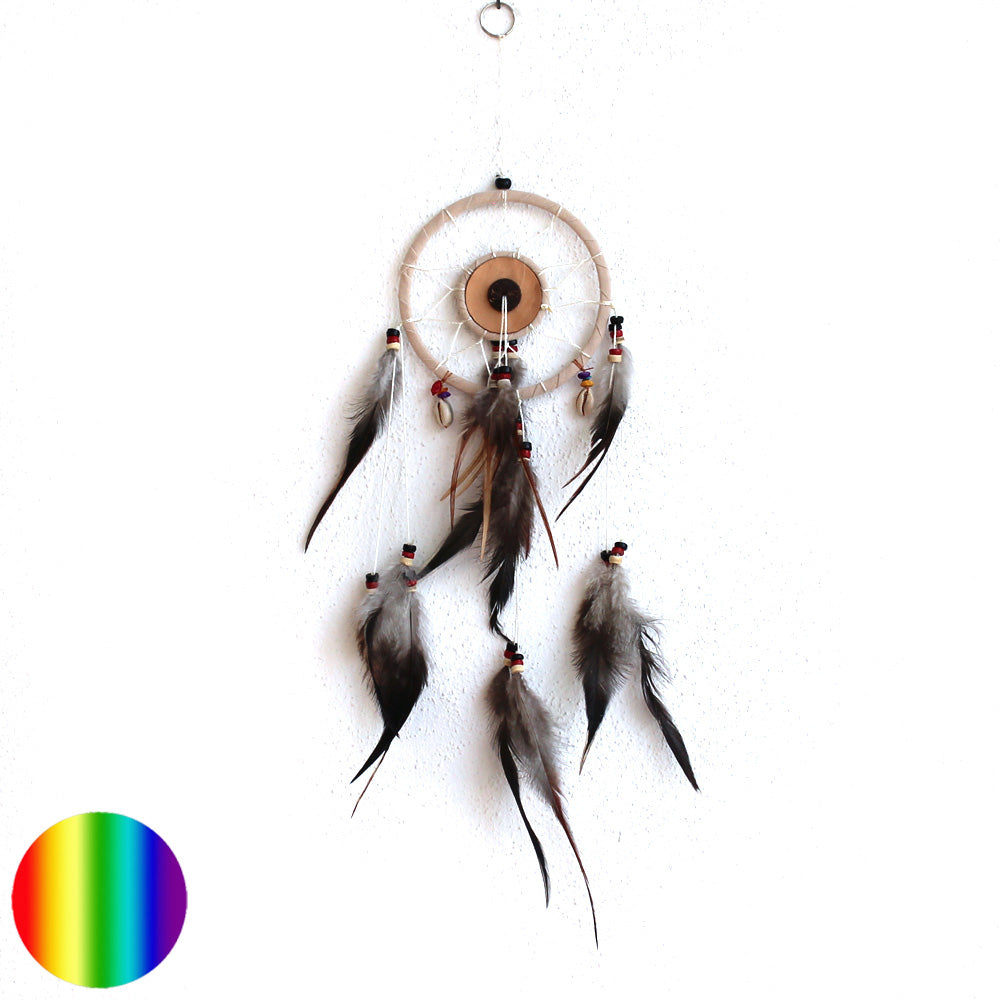 Traumfänger Mandella  Leder beige| mit Federn behängt