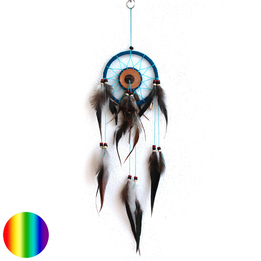 Traumfänger Mandella  Leder türkis | mit Federn behängt