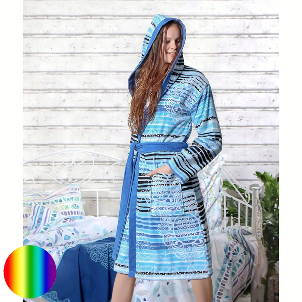 Spirit of Om Damen-Bademantel - caribic azur blau mit Kapuze