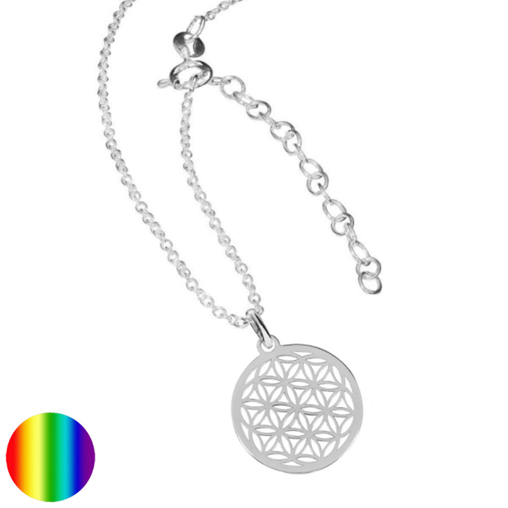 Blume des Lebens Halskette - Silber rhodiniert 15mm