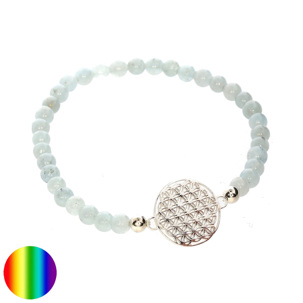 Symbol-Armband Aquamarin Blume des Lebens silber