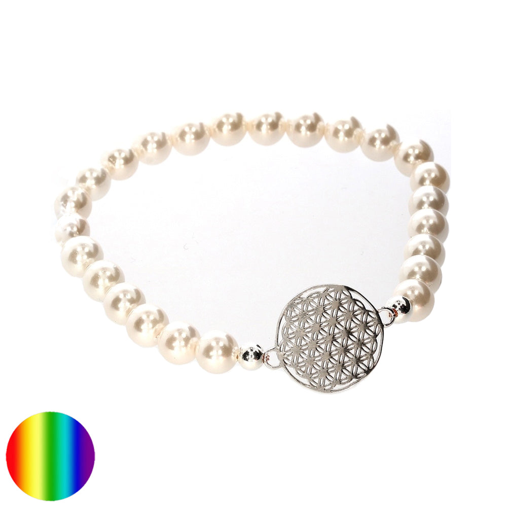 Symbol-Armband Perlen Blume des Lebens silber