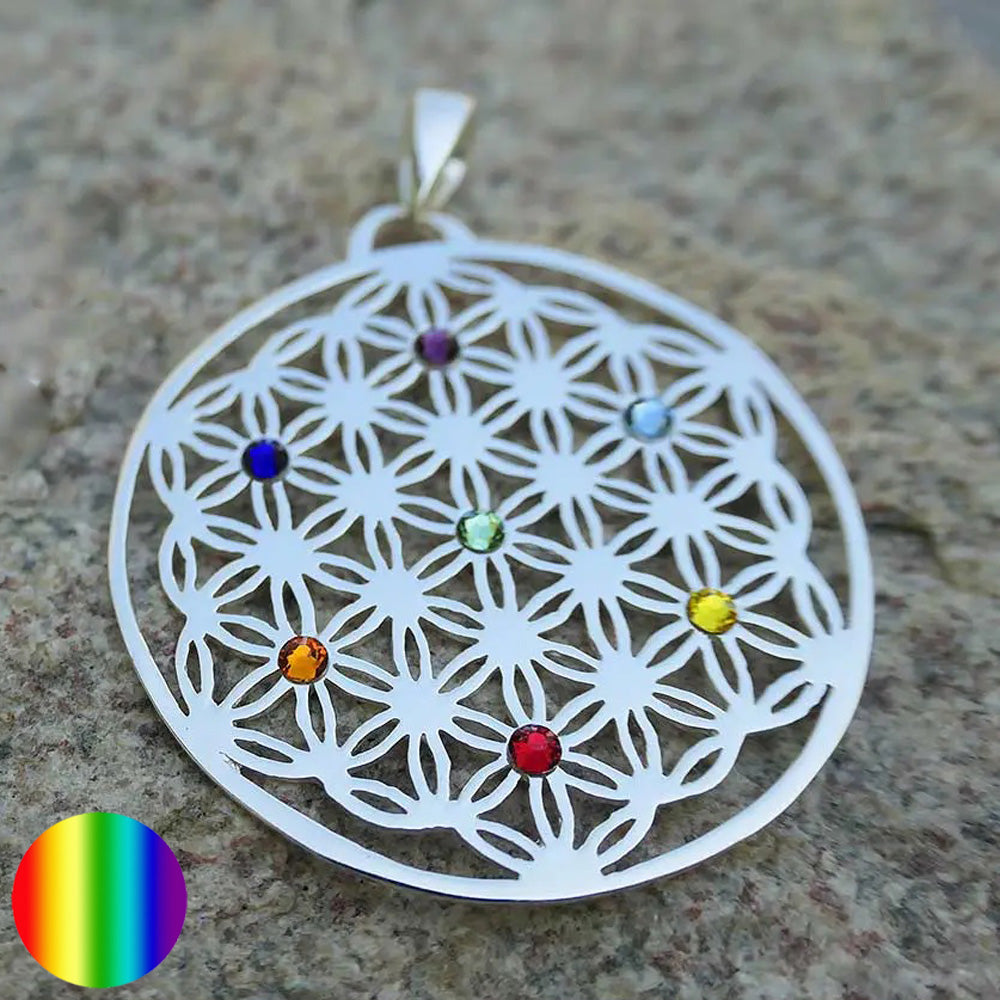 Blume des Lebens Silber-Anhänger 7 Swarovski