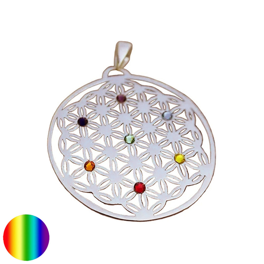 Blume des Lebens Silber-Anhänger 7 Swarovski
